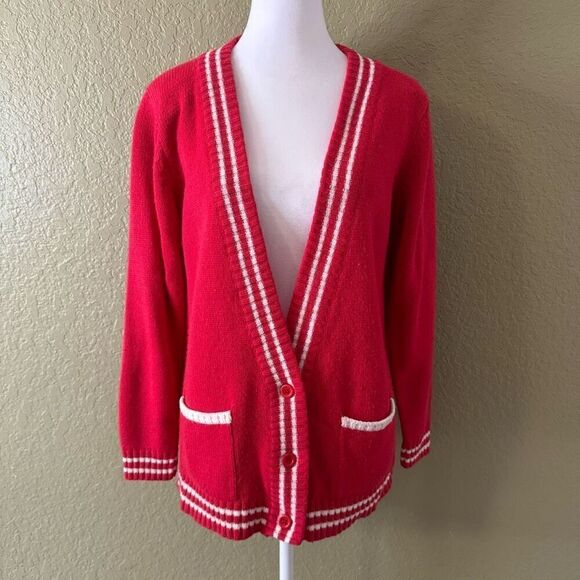 Varsity Club Women's S Button Front Cheerleader Cardigan Red Preppy Academia - Picture 1 of 6